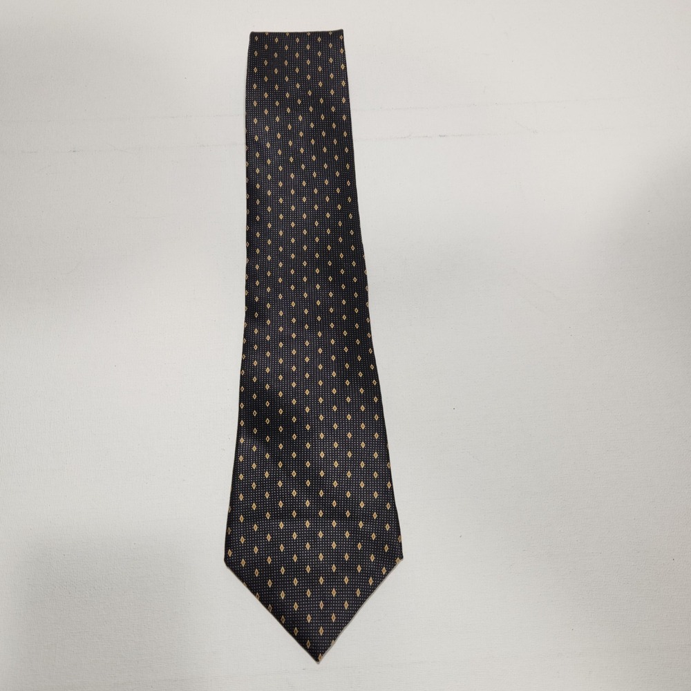 Perry Ellis Portfolio Men's 100% Silk Neck Tie Black / Gold Geometric 59"